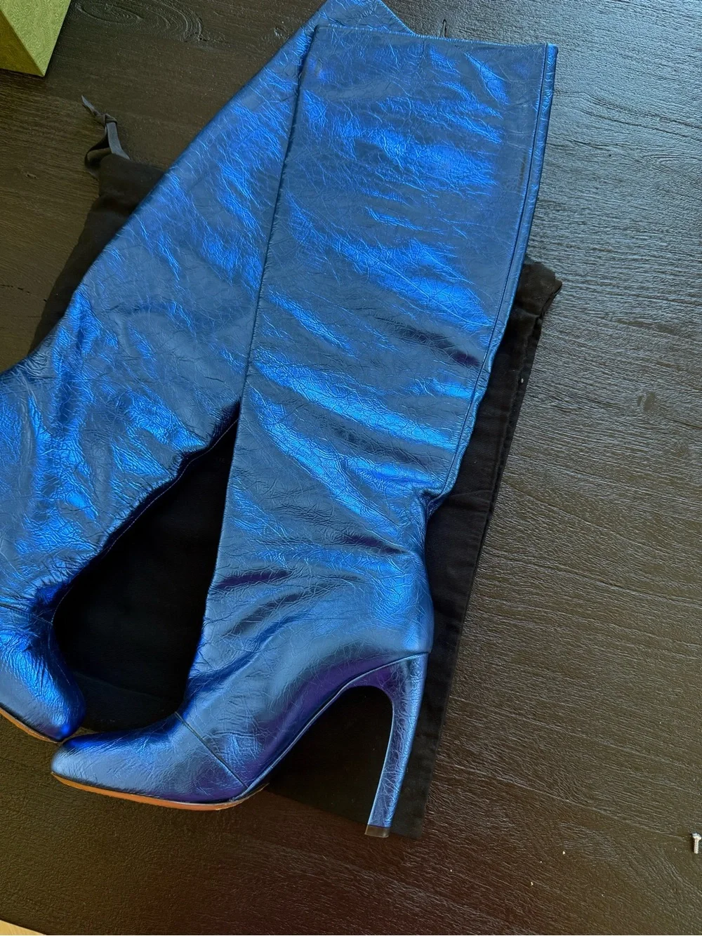 Dries Van Noten Metallic Blue Boots 39